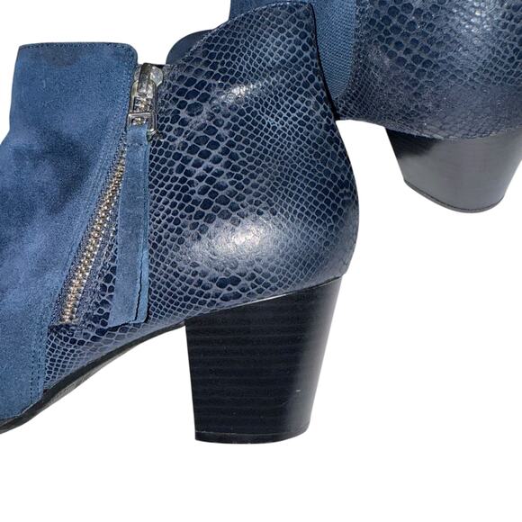 Vionic 322 Anne Women Navy Suede Snake Texture Orthotic Side Zip Ankle Boots 8.5 - Picture 6 of 9